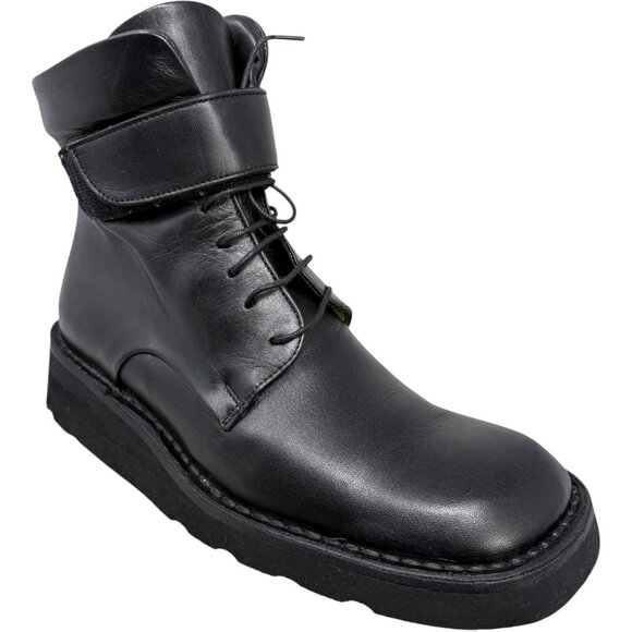 Alter Ego Black Calves Leather Wedge Combat Boots - Picture 3 of 11